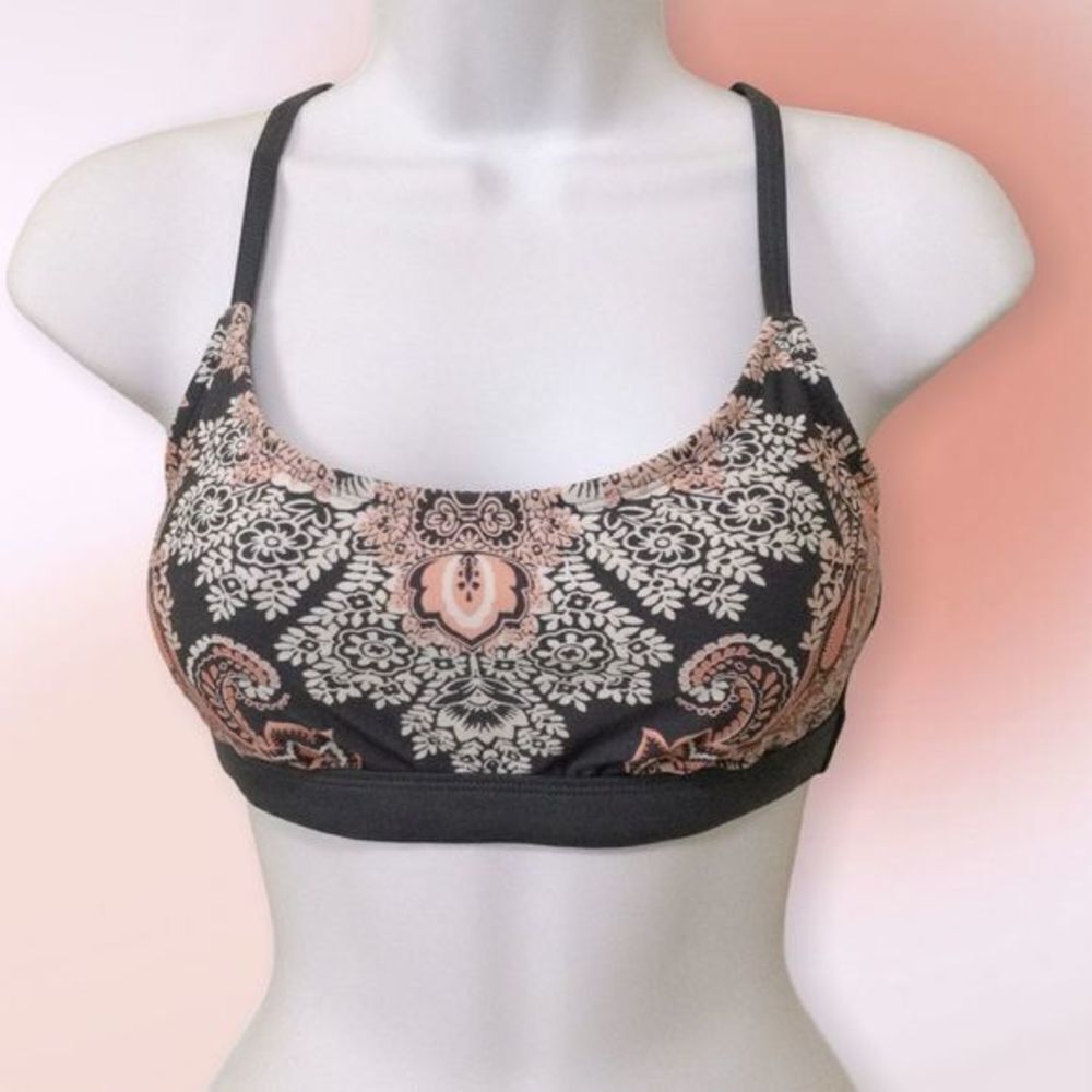 Kona Sol Charcoal Gray and‎ Floral Bikini Top Size S